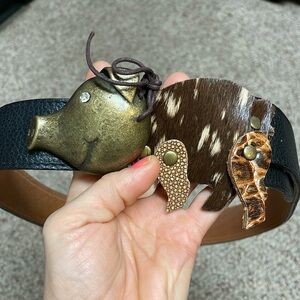 Handmade pig buckle leather belt